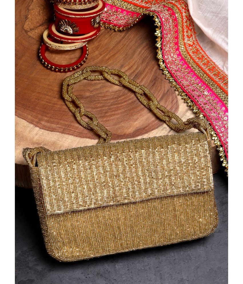     			Anekaant Gold Silk Box Clutch