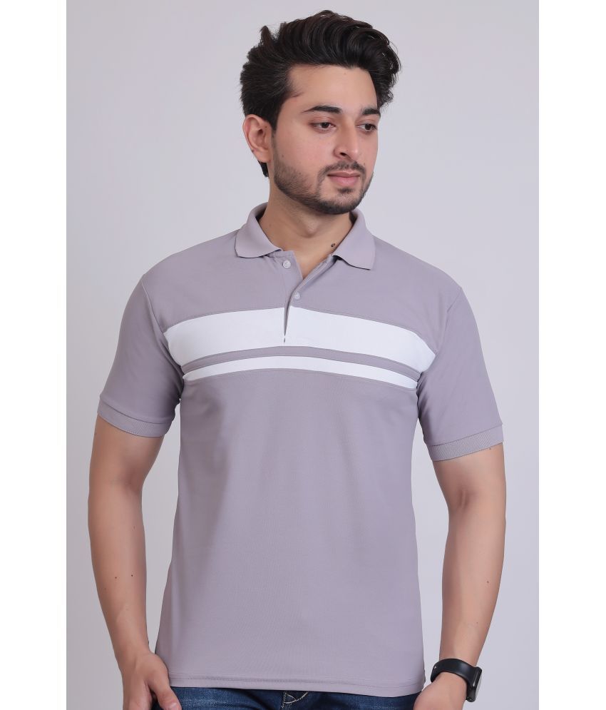     			DENNIN Cotton Blend Regular Fit Striped Half Sleeves Men's Polo T Shirt - Grey ( Pack of 1 )