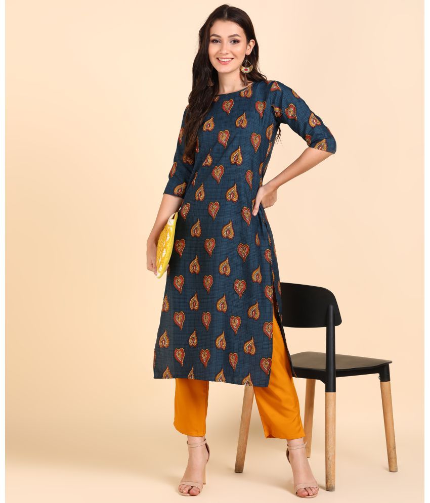     			DSK STUDIO Crepe Printed Kurti With Pants Women's Stitched Salwar Suit - Blue ( Pack of 1 )