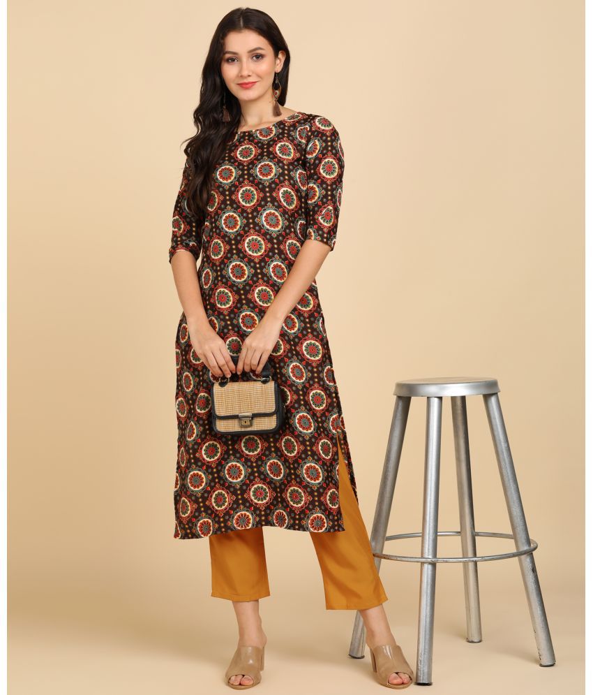     			DSK STUDIO Crepe Printed Kurti With Pants Women's Stitched Salwar Suit - Coffee ( Pack of 1 )