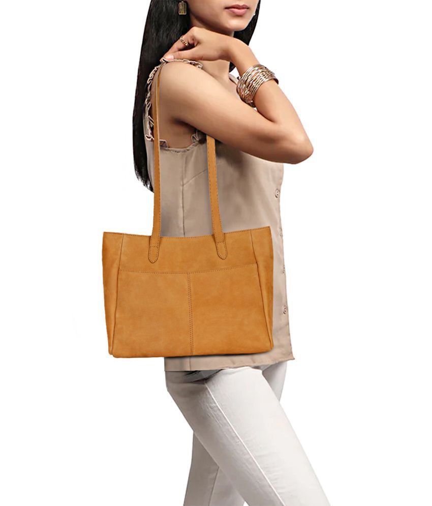     			FAVORE Tan Pure Leather Shoulder Bag