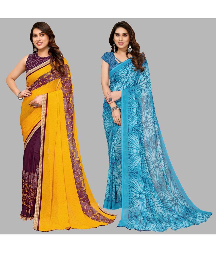     			Kashvi Sarees Georgette Printed Saree With Blouse Piece - Multicolor ( Pack of 2 )