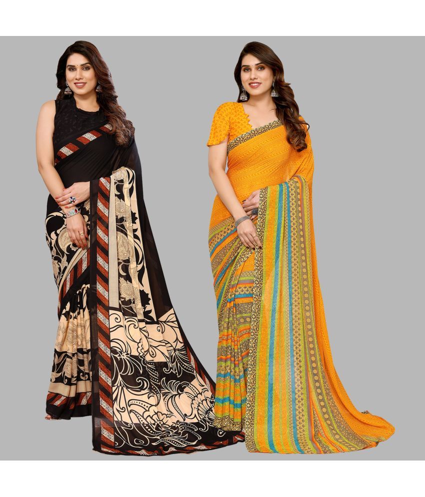     			Kashvi Sarees Georgette Printed Saree With Blouse Piece - Multicolor ( Pack of 2 )