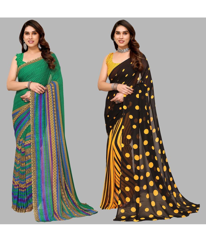     			Kashvi Sarees Georgette Printed Saree With Blouse Piece - Multicolor ( Pack of 2 )