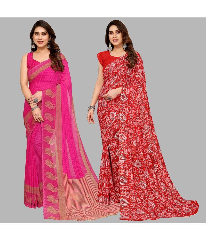     			Kashvi Sarees Georgette Printed Saree With Blouse Piece - Multicolor ( Pack of 2 )