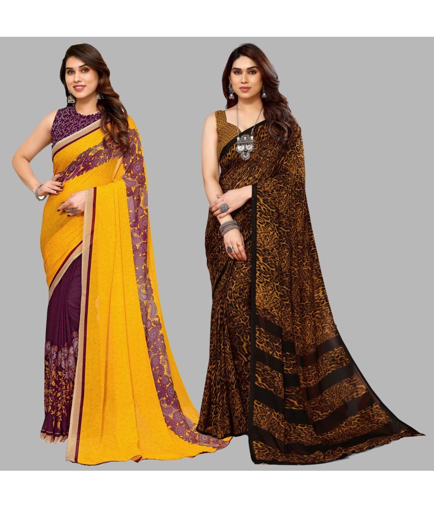     			Kashvi Sarees Georgette Printed Saree With Blouse Piece - Multicolor ( Pack of 2 )