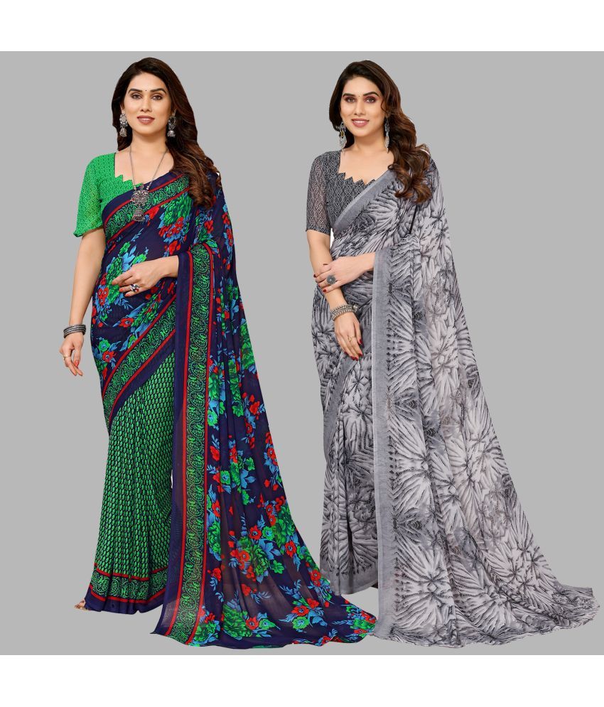     			Kashvi Sarees Georgette Printed Saree With Blouse Piece - Multicolor ( Pack of 2 )