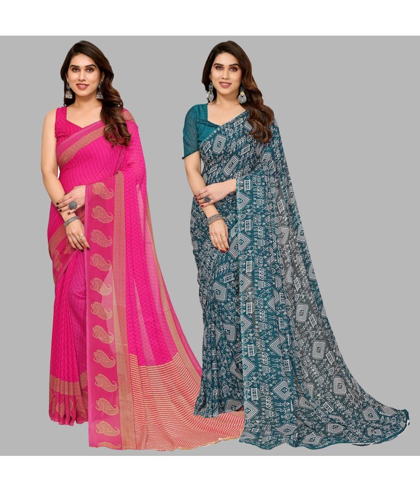     			Kashvi Sarees Georgette Printed Saree With Blouse Piece - Multicolor ( Pack of 2 )