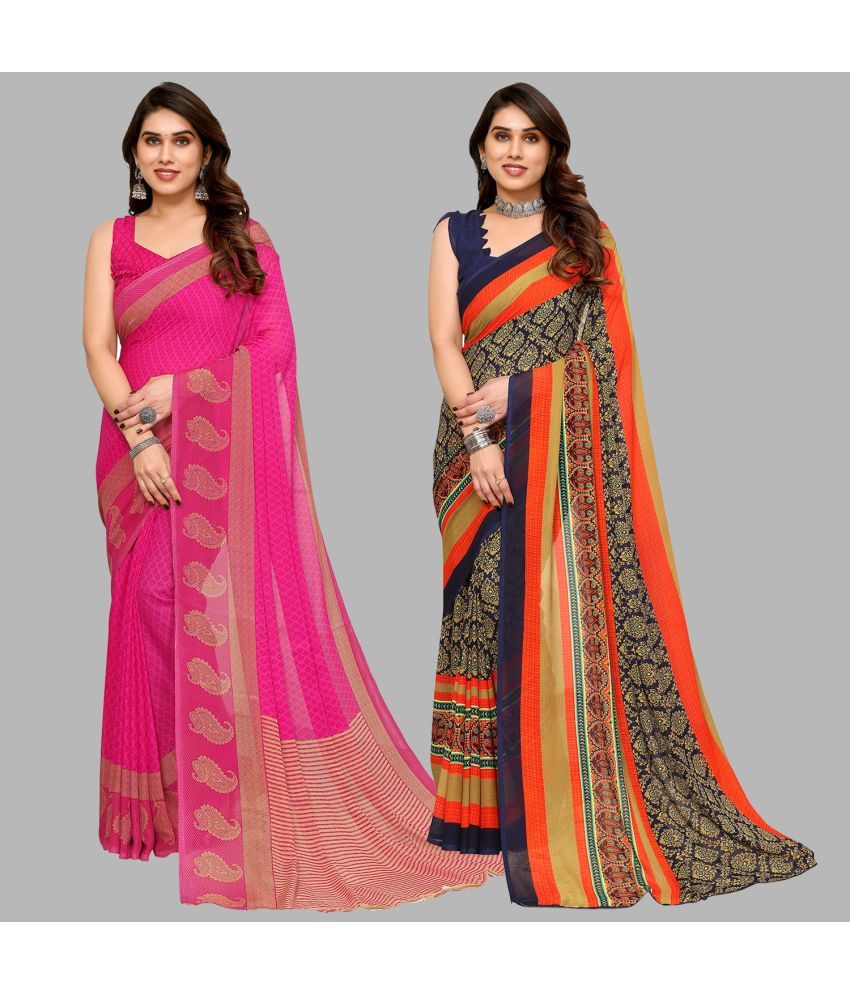     			Kashvi Sarees Georgette Printed Saree With Blouse Piece - Multicolor ( Pack of 2 )