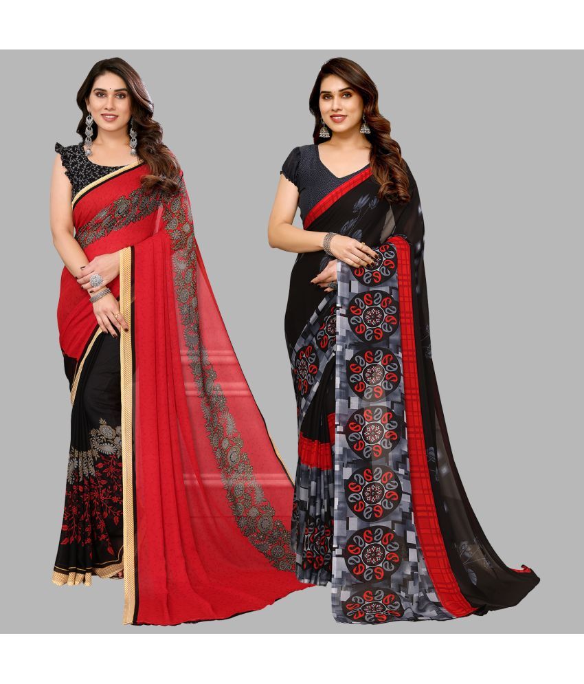     			Kashvi Sarees Georgette Printed Saree With Blouse Piece - Multicolor ( Pack of 2 )