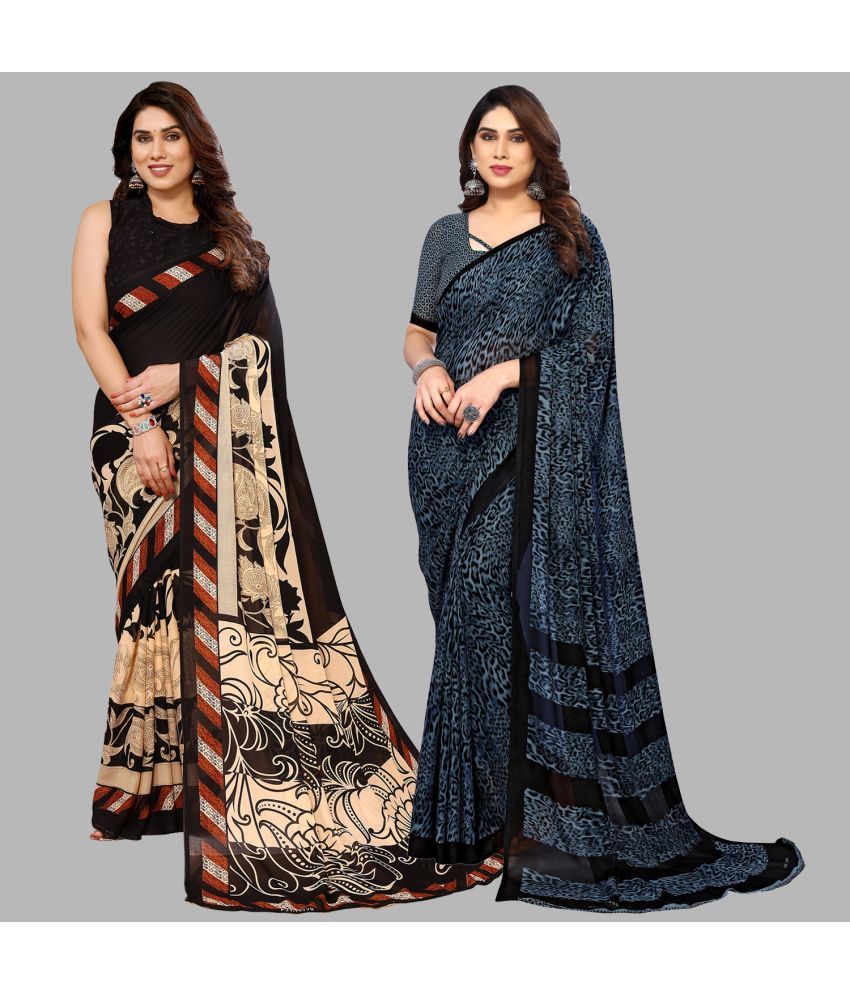     			Kashvi Sarees Georgette Printed Saree With Blouse Piece - Multicolor ( Pack of 2 )