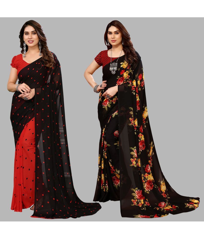     			Kashvi Sarees Georgette Printed Saree With Blouse Piece - Multicolor ( Pack of 2 )