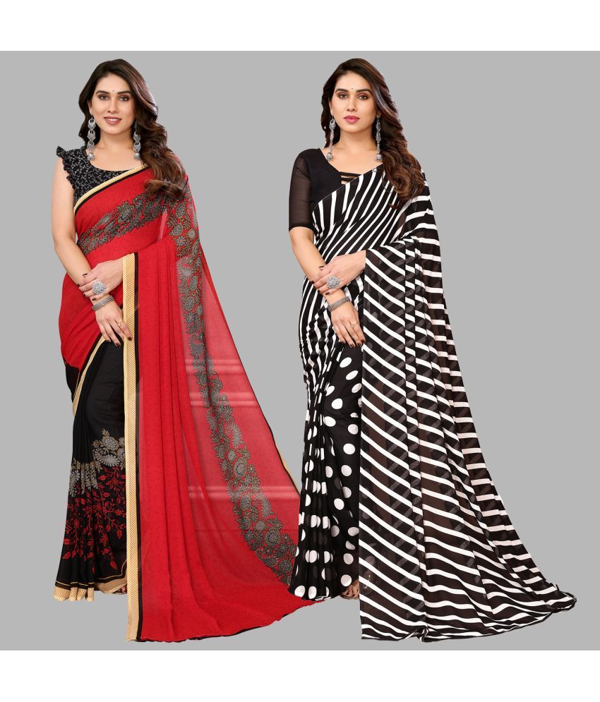     			Kashvi Sarees Georgette Printed Saree With Blouse Piece - Multicolor ( Pack of 2 )