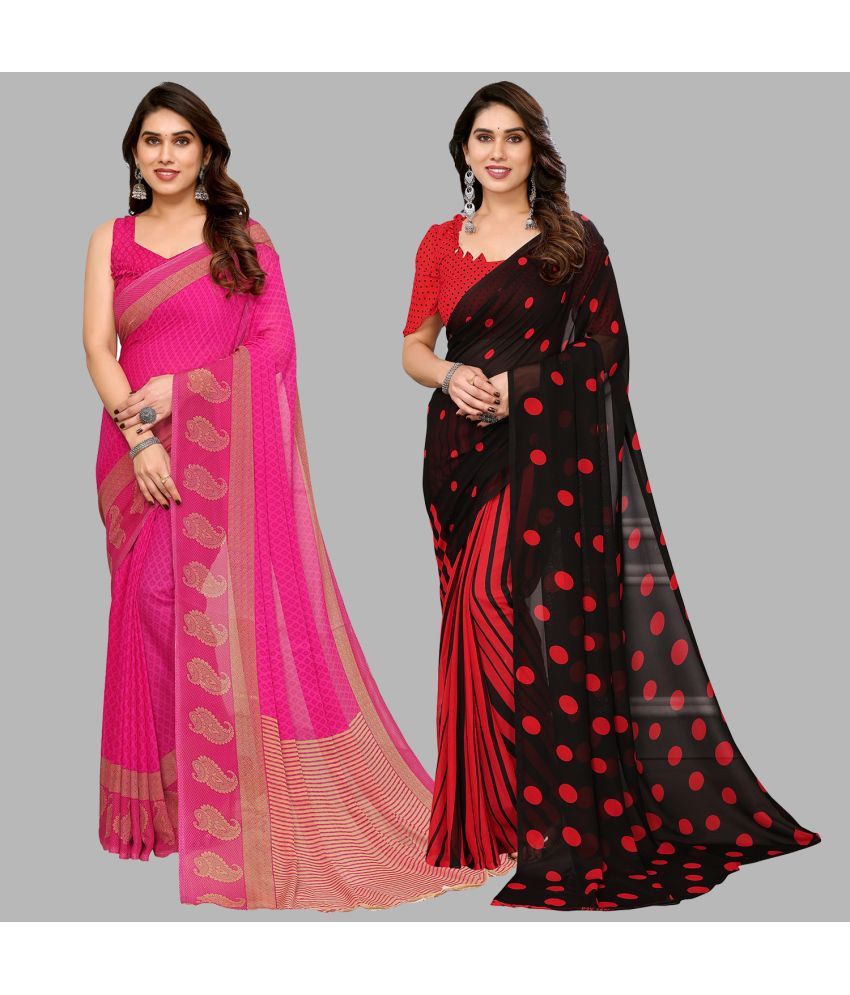     			Kashvi Sarees Georgette Printed Saree With Blouse Piece - Multicolor ( Pack of 2 )