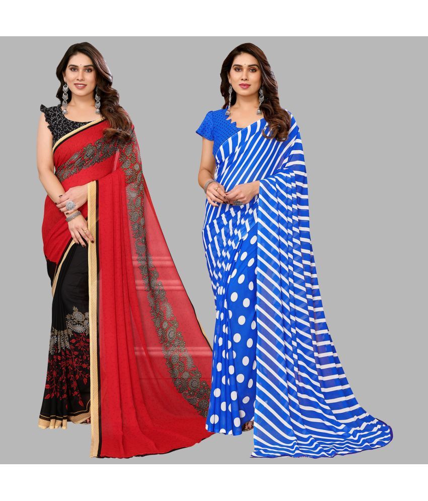     			Kashvi Sarees Georgette Printed Saree With Blouse Piece - Multicolor ( Pack of 2 )