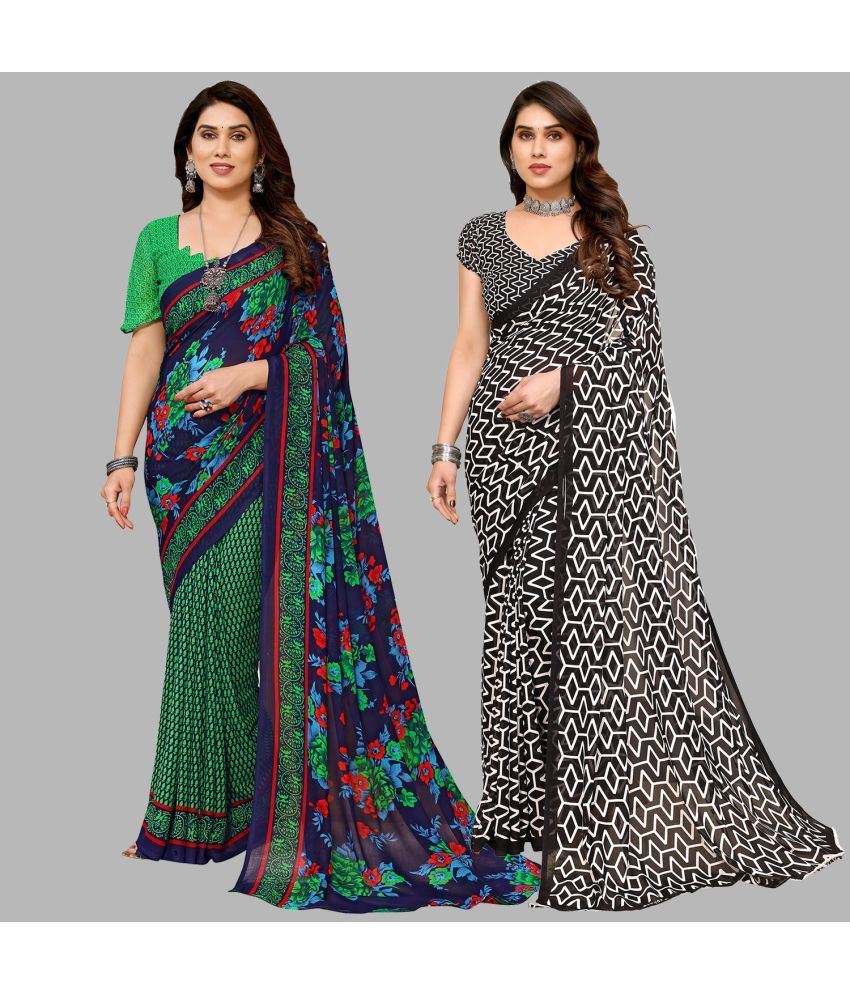     			Kashvi Sarees Georgette Printed Saree With Blouse Piece - Multicolor ( Pack of 2 )