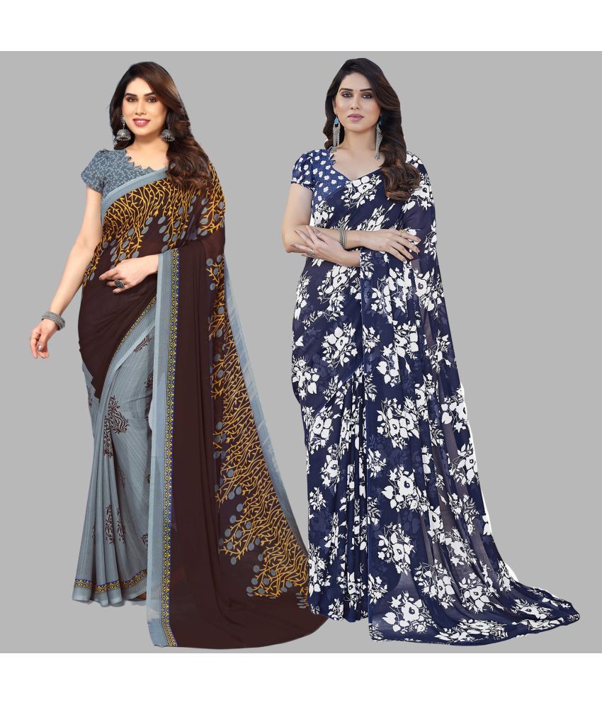     			Kashvi Sarees Georgette Printed Saree With Blouse Piece - Multicolor ( Pack of 2 )