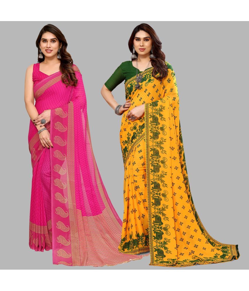     			Kashvi Sarees Georgette Printed Saree With Blouse Piece - Multicolor ( Pack of 2 )