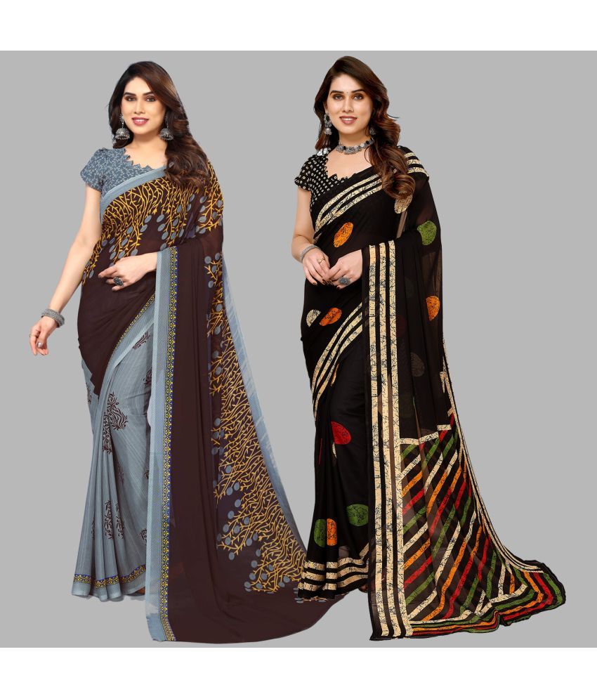     			Kashvi Sarees Georgette Printed Saree With Blouse Piece - Multicolor ( Pack of 2 )