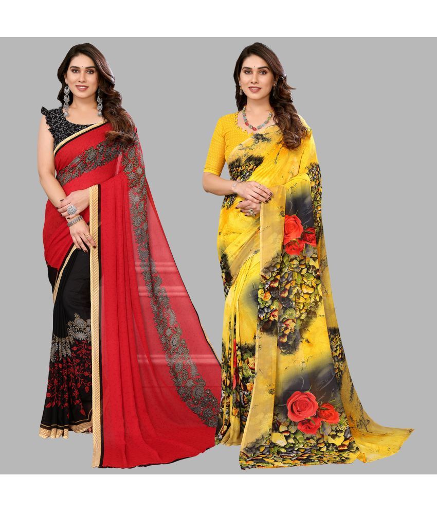     			Kashvi Sarees Georgette Printed Saree With Blouse Piece - Multicolor ( Pack of 2 )