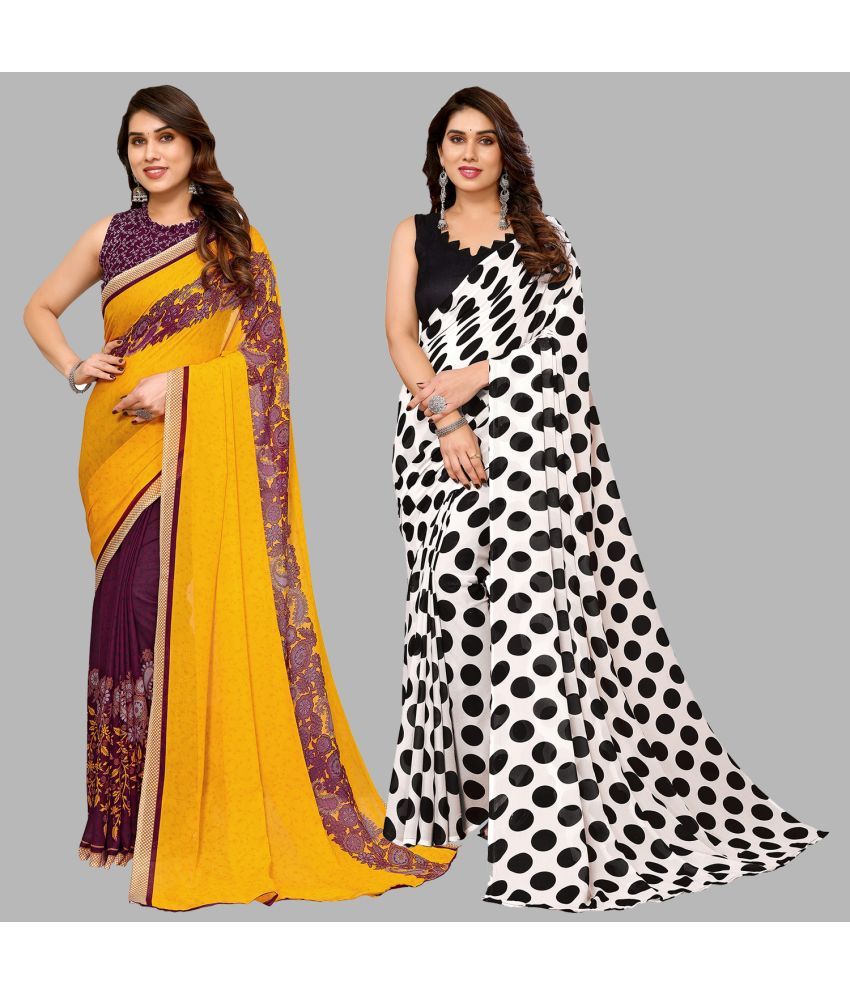     			Kashvi Sarees Georgette Printed Saree With Blouse Piece - Multicolor ( Pack of 2 )