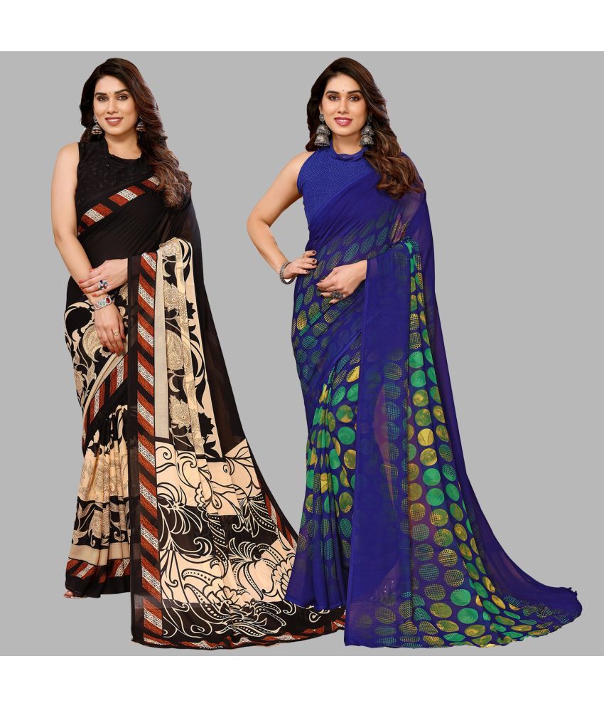     			Kashvi Sarees Georgette Printed Saree With Blouse Piece - Multicolor ( Pack of 2 )