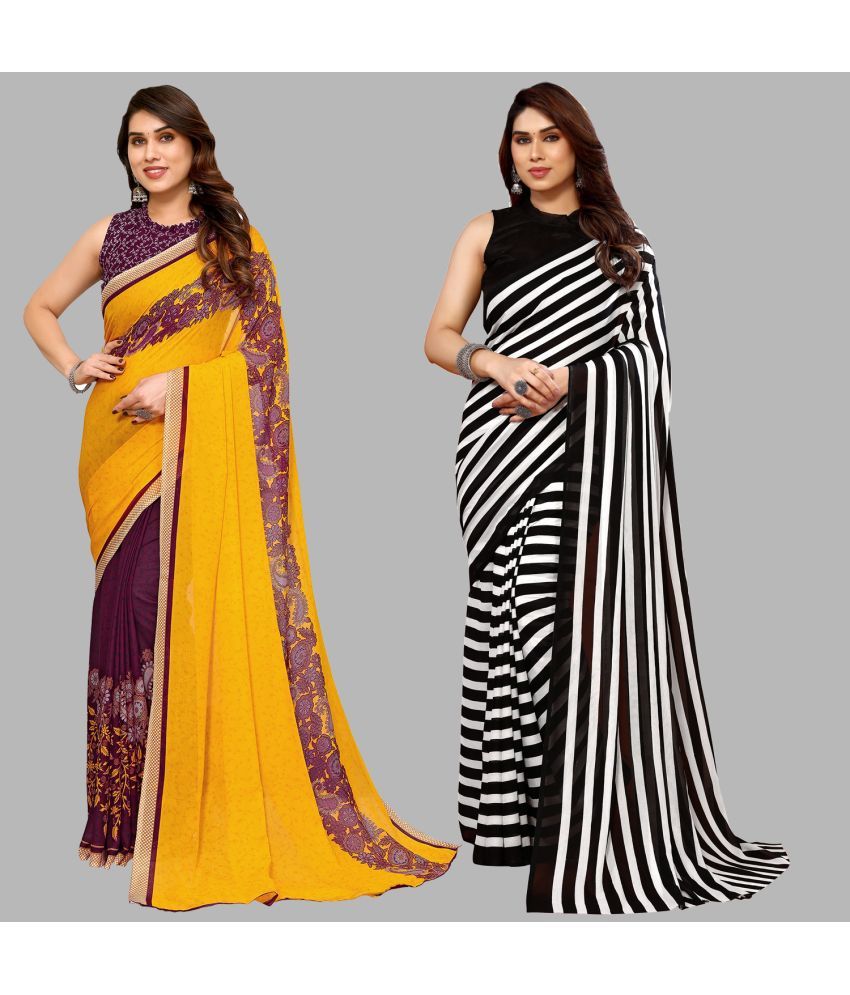     			Kashvi Sarees Georgette Printed Saree With Blouse Piece - Multicolor ( Pack of 2 )