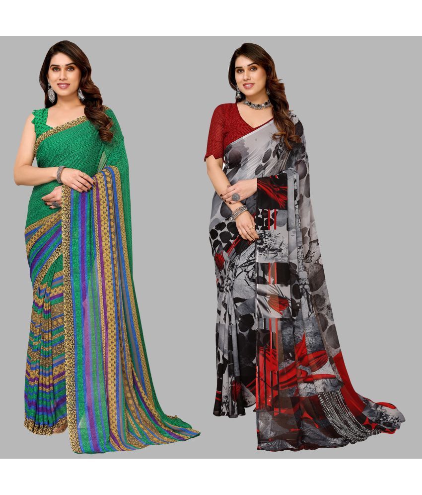     			Kashvi Sarees Georgette Printed Saree With Blouse Piece - Multicolor ( Pack of 2 )