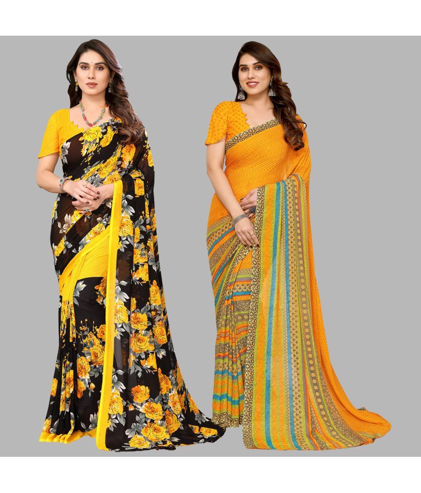     			Kashvi Sarees Georgette Printed Saree With Blouse Piece - Multicolor ( Pack of 2 )