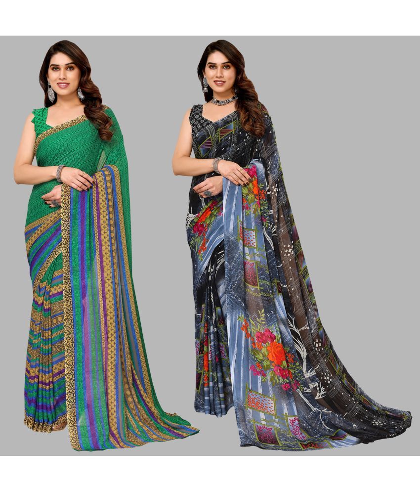     			Kashvi Sarees Georgette Printed Saree With Blouse Piece - Multicolor ( Pack of 2 )