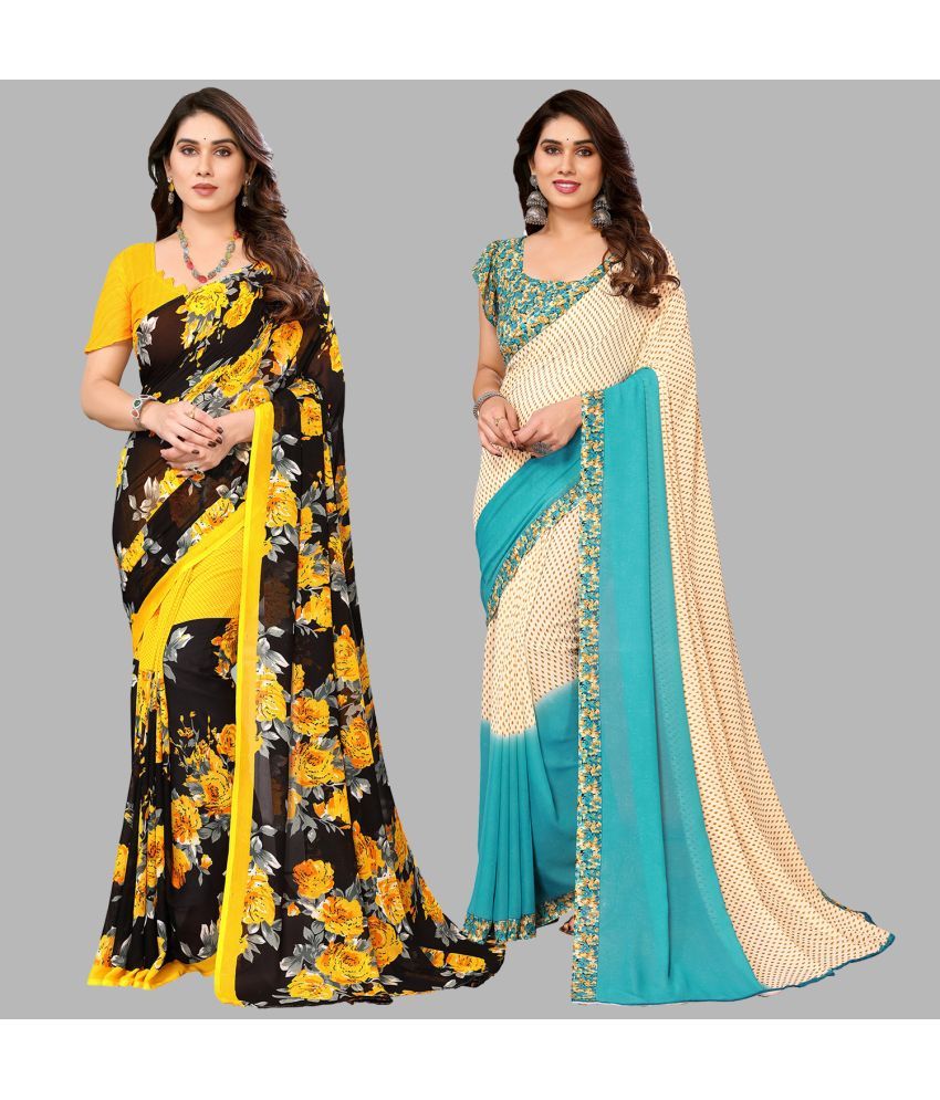     			Kashvi Sarees Georgette Printed Saree With Blouse Piece - Multicolor ( Pack of 2 )