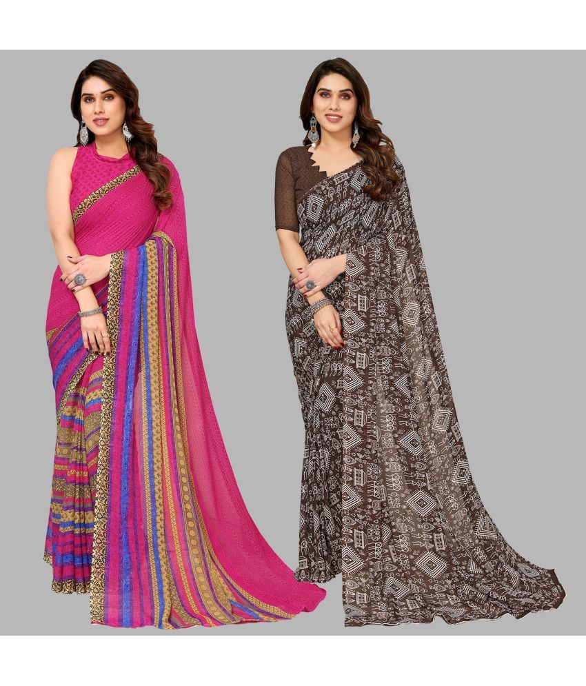     			Kashvi Sarees Georgette Printed Saree With Blouse Piece - Multicolor ( Pack of 2 )