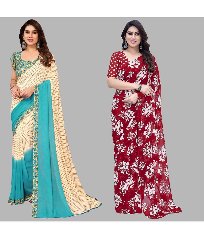     			Kashvi Sarees Georgette Printed Saree With Blouse Piece - Multicolor ( Pack of 2 )