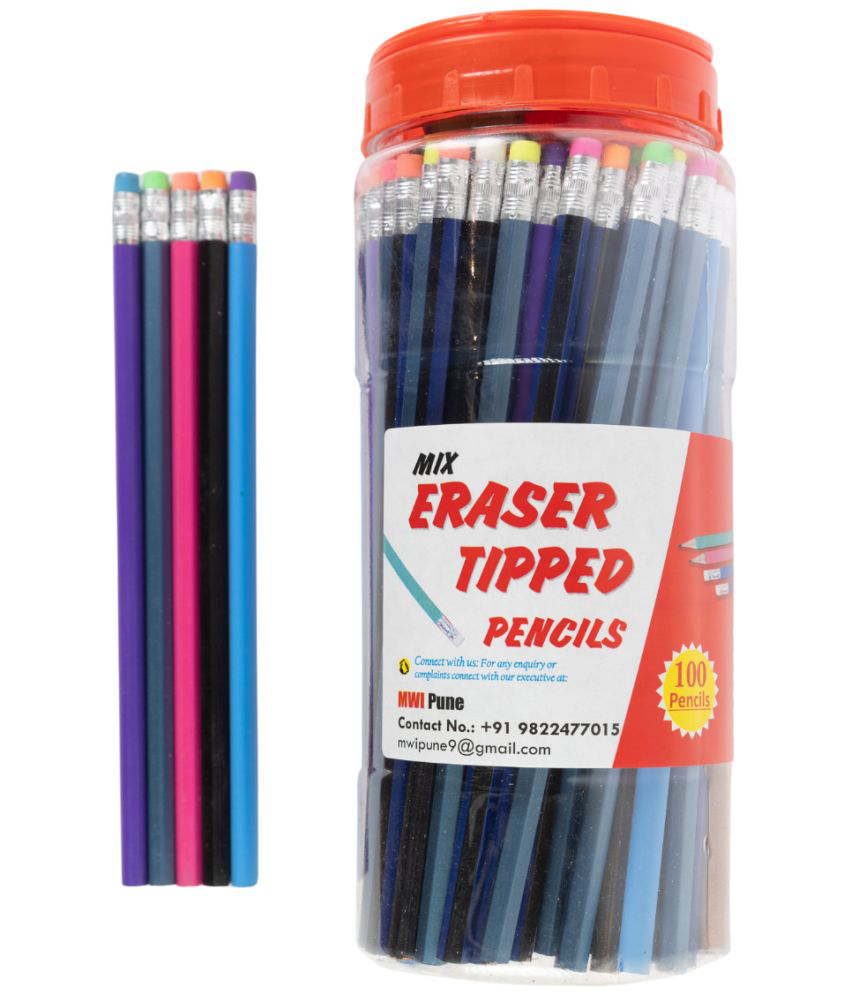     			Mixed Ruber tip Writing Pencil Jar pack of 100 pencil 1 jar