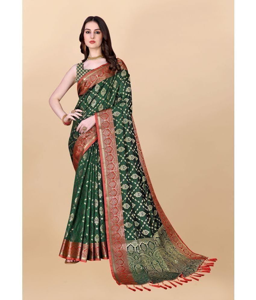     			OFLINE SELCTION Banarasi Silk Embellished Saree With Blouse Piece - Green ( Pack of 1 )