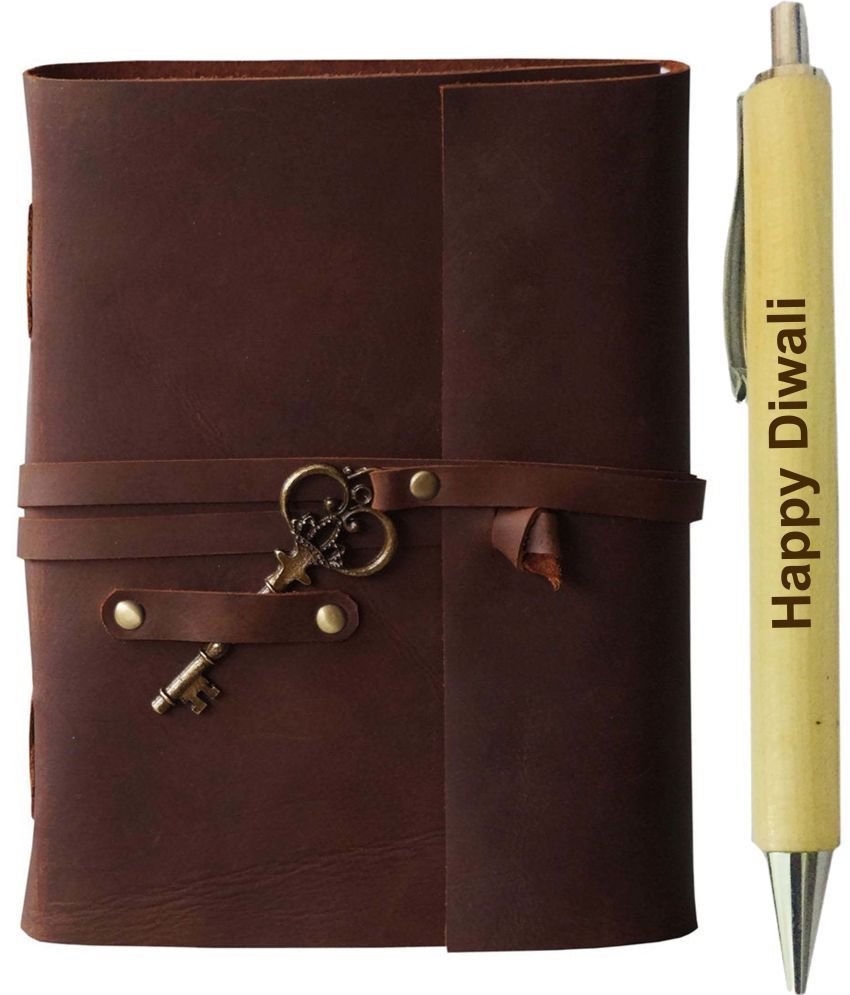     			Rjkart Leather Handmade Antique Key Lock Diary A5 Diary unruled 200 Pages (Brown) - 110 GSM
