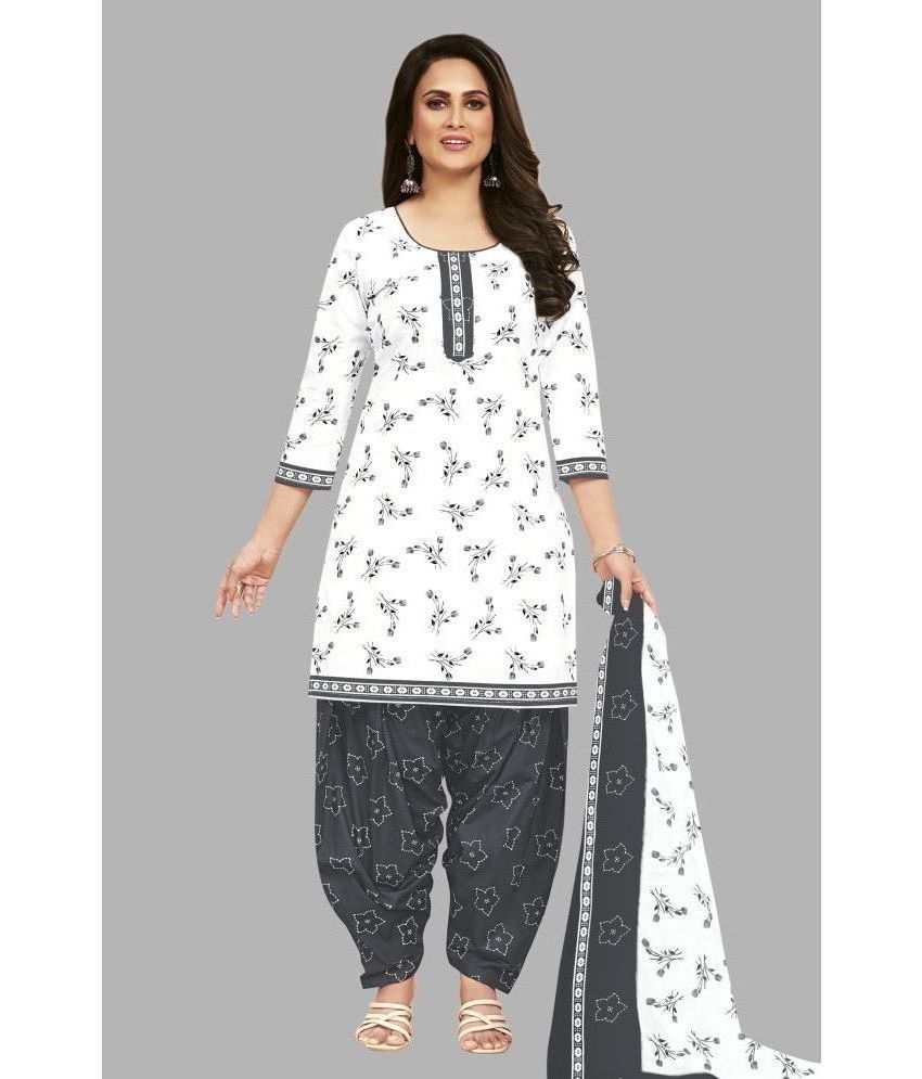     			SIMMU Cotton Printed Kurti With Patiala Women's Stitched Salwar Suit - White ( Pack of 1 )