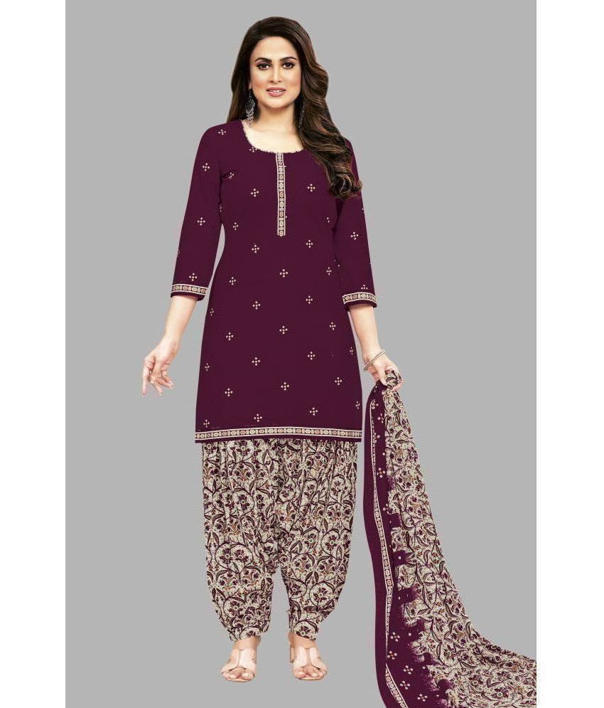     			SIMMU Cotton Printed Kurti With Patiala Women's Stitched Salwar Suit - Purple ( Pack of 1 )
