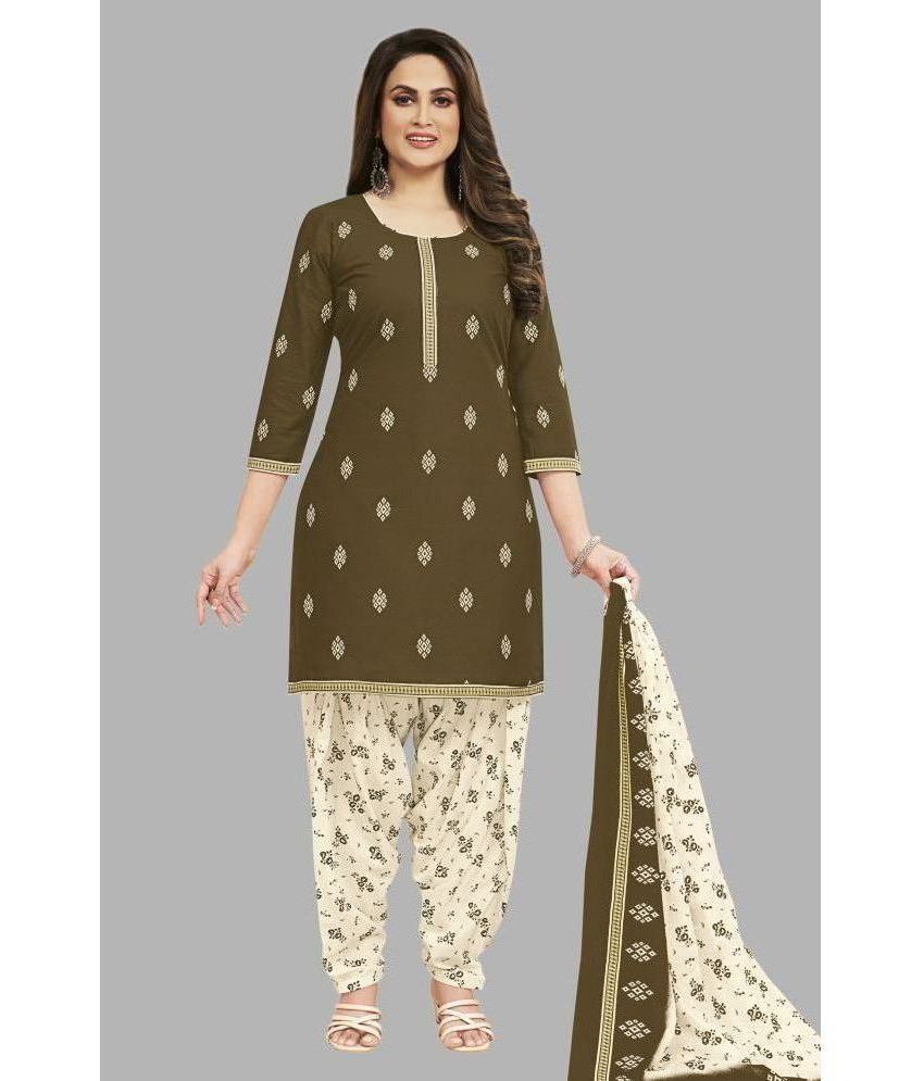     			SIMMU Cotton Printed Kurti With Patiala Women's Stitched Salwar Suit - Green ( Pack of 1 )