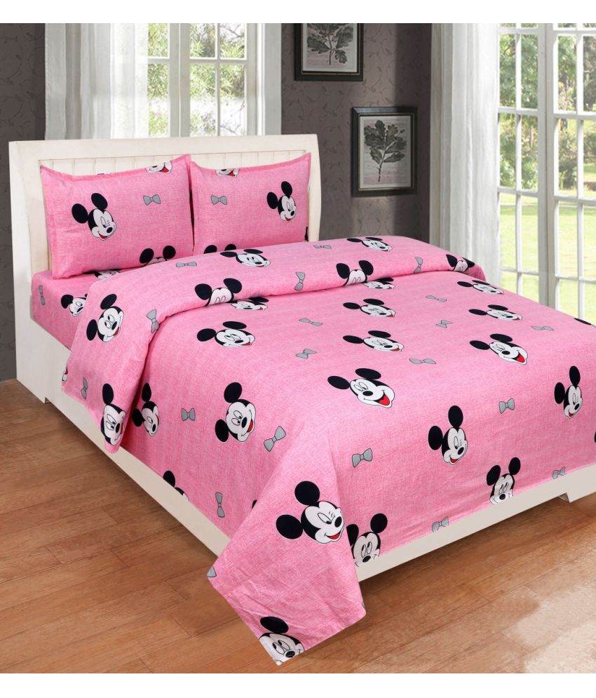     			VORDVIGO Glace Cotton Humor & Comic 1 Double Bedsheet with 2 Pillow Covers - Pink