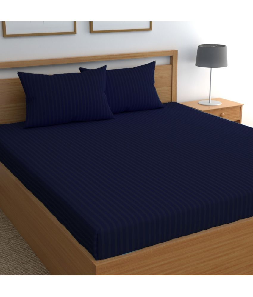     			VORDVIGO Satin Vertical Striped 1 Double Bedsheet with 2 Pillow Covers - Blue