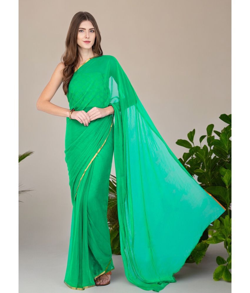     			clafoutis Chiffon Solid Saree With Blouse Piece - Green ( Pack of 1 )