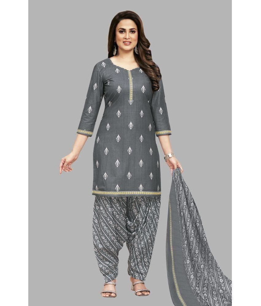     			shree jeenmata collection Cotton Printed Kurti With Patiala Women's Stitched Salwar Suit - Grey ( Pack of 1 )