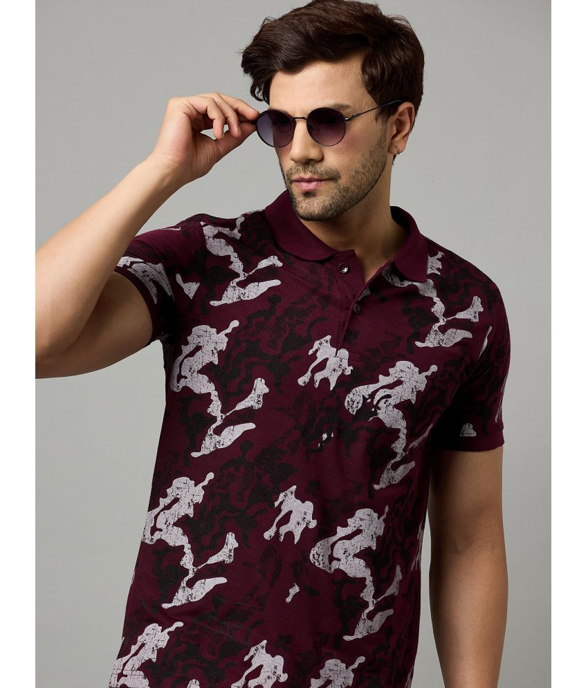     			zigo Cotton Blend Regular Fit Printed Half Sleeves Men's Polo T Shirt - Wine ( Pack of 1 )