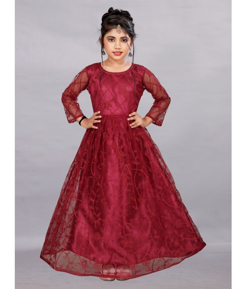     			A TO Z CART Maroon Net Girls Gown ( Pack of 1 )