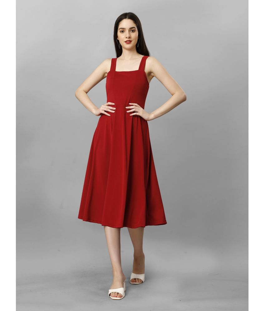     			A TO Z CART Polyester Solid Midi Women's Fit & Flare Dress - Red ( Pack of 1 )
