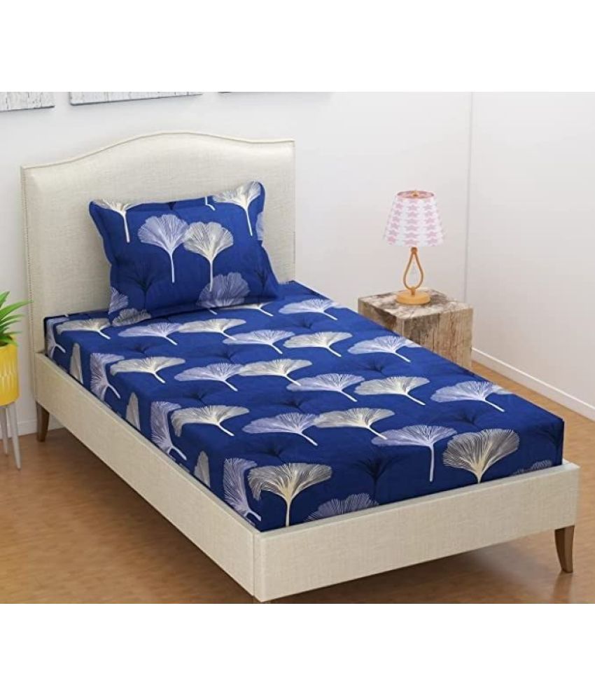     			Aazeem Polyester Geometric 1 Single Bedsheet with 1 Pillow Cover - Blue