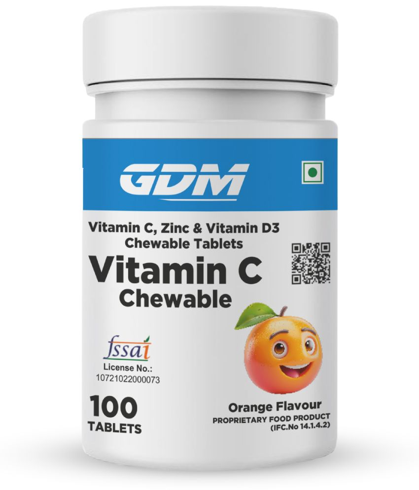     			GDM NUTRACEUTICALS LLP Vitamin C with Zinc & Vit. D3 Chewable - Healthy & Glowing Skin - 100 no.s Orange Minerals Tablets