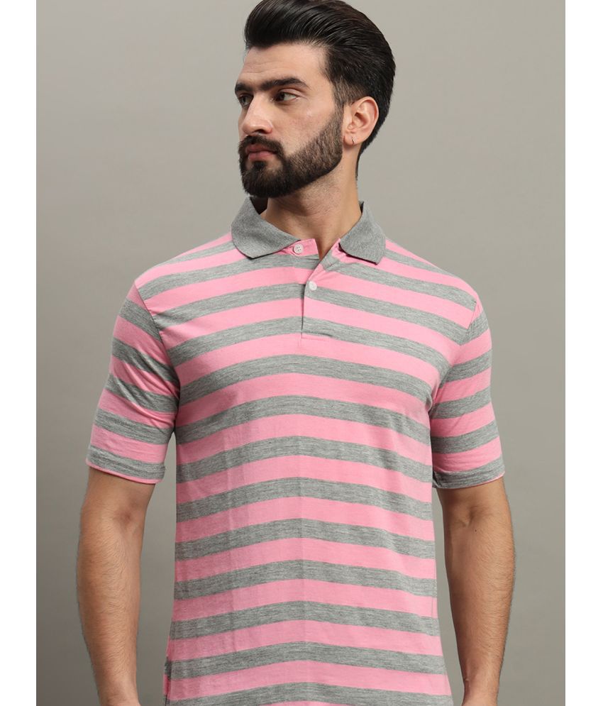     			GET GOLF Cotton Blend Regular Fit Striped Half Sleeves Men's Polo T Shirt - Pink ( Pack of 1 )
