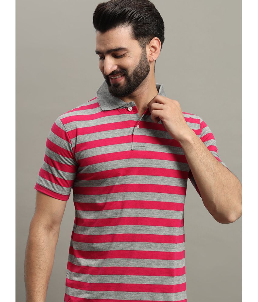     			GET GOLF Cotton Blend Regular Fit Striped Half Sleeves Men's Polo T Shirt - Dark Pink ( Pack of 1 )